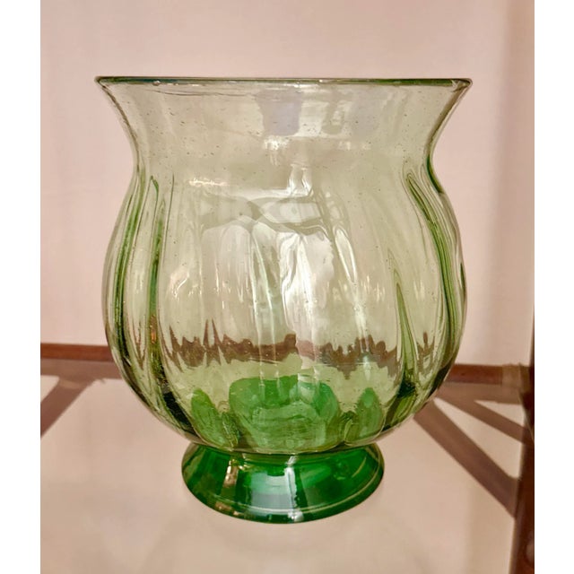 Mid-Century Vibrant Green Glass Ribbed Vase For Sale - Image 11 of 11