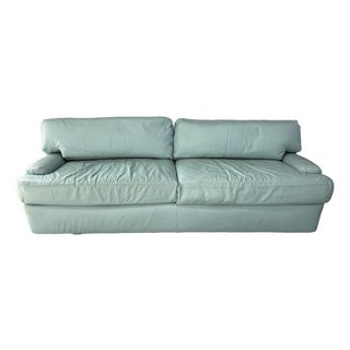 Vintage Postmodern Teal Leather Sofa by Directional Furniture. Circa 1980s. For Sale