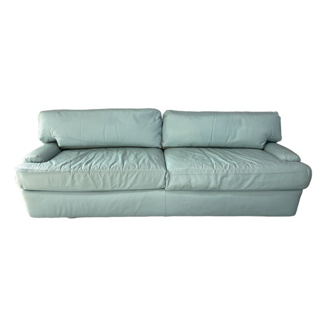 Vintage Postmodern Teal Leather Sofa by Directional Furniture. Circa 1980s. For Sale