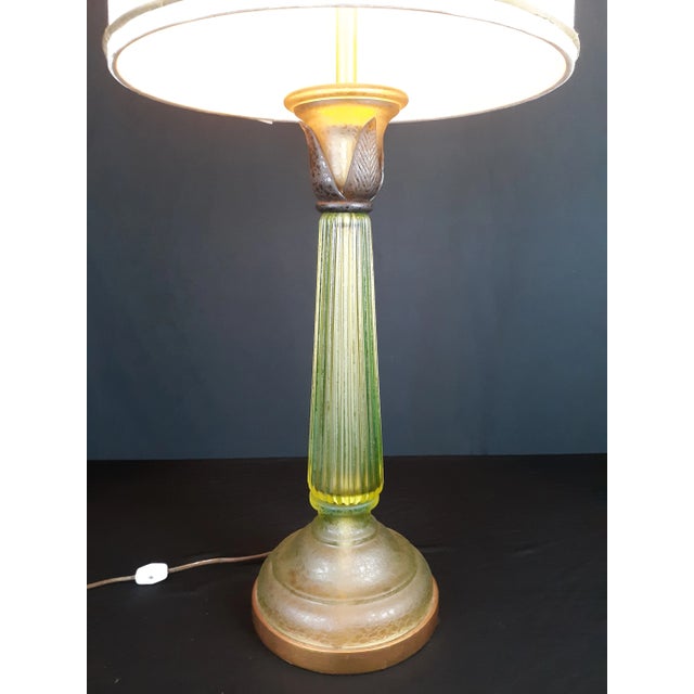Mabro Lamp Company Vintage Mid-Century Modern Seguso for Marbro Corroso Style Celery Glass Table Lamp For Sale - Image 4 of 12