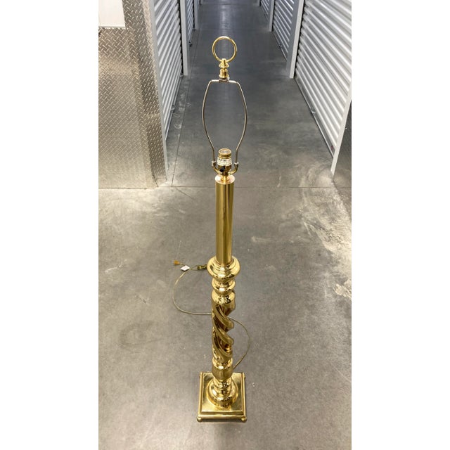 Metal Heavy Brass Triple-Helix Floor Lamp Manner of Chapman For Sale - Image 7 of 12