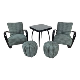 H 269 Lounge Chairs, Table and Poufs by Jindřich Halabala for UP Zavody, 1940s, Set of 5 For Sale