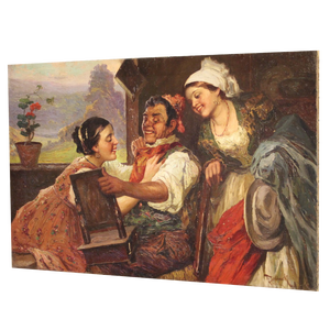 Italian Artist, Interior Scene, 1870, Oil on Canvas, Framed