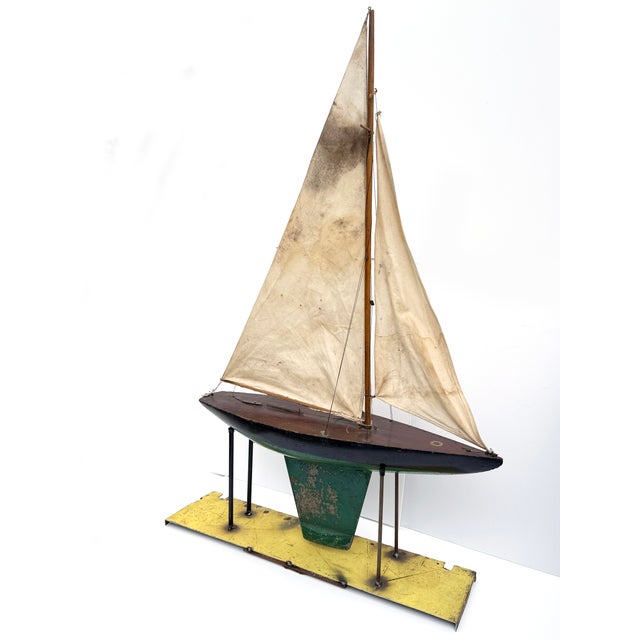 c.1921 Antique Monumental 45" Pond Boat / Yacht Inc. Folk Art Stand For Sale - Image 4 of 12