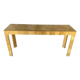 Vintage Henredon Scene Two Burled Olive Parsons Console Sofa Table For Sale