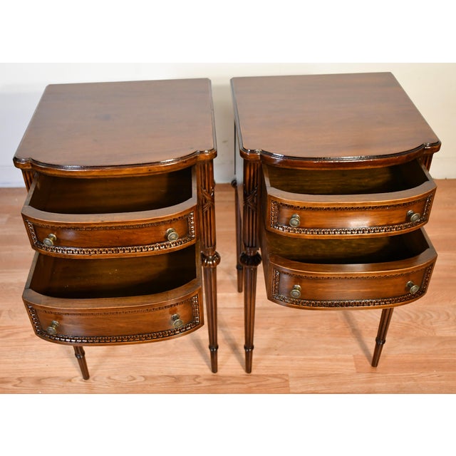 1930s Pair of French Louis XVI Walnut Nightstand / Bedside Table For Sale - Image 10 of 18