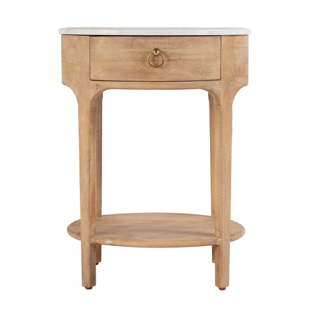 2020s Ellen 18.25 in. W Oval Marble and Wood 1 Drawer Nightstand, Natural For Sale - Image 5 of 9