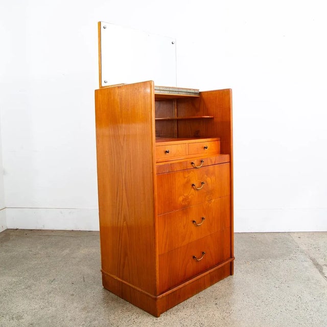 Brown 1960s Mid Century Danish Modern Desk Vanity Office Wood 5 Drawers Denmark Mirror MCM For Sale - Image 8 of 12