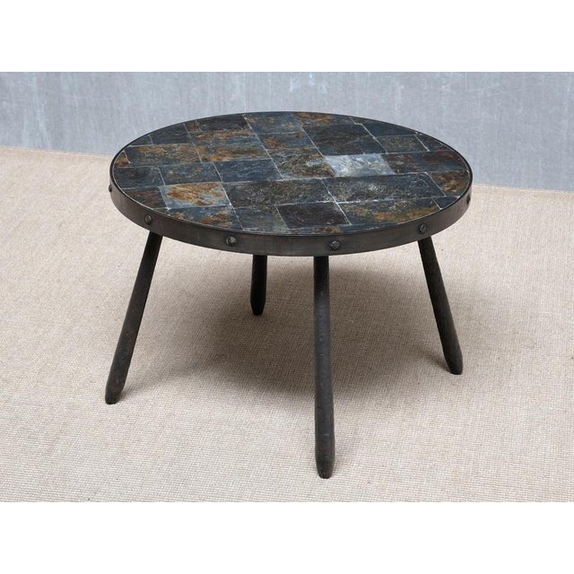 French Brutalist Round Side Table in Wrought Iron and Slate, 1970s For Sale - Image 13 of 13