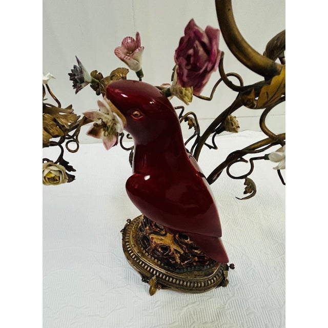 Early 19th Century A Large Pair of Chinoiserie Regency Exotic Opposing Heron Gilt-Bronze-Mounted & Porcelain Parrot Candelabra For Sale - Image 14 of 16