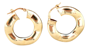 18 Karat Gold Hoop Earrings with Wavy Reliefs, Set of 2