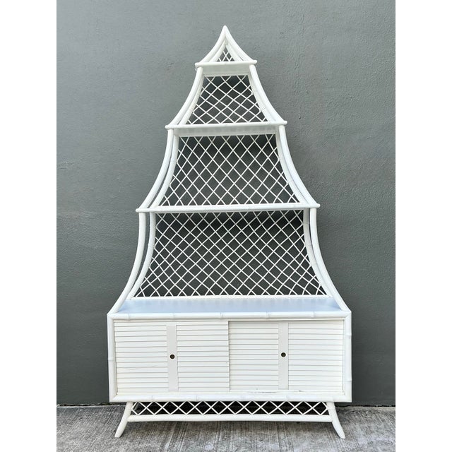 Vintage White Rattan Pagoda Etagere For Sale - Image 12 of 12