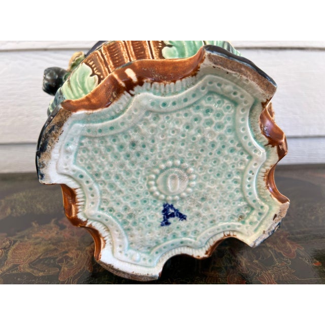 Antique Majolica Bird Planter Cache Pot Jardinière Cobalt Blue Wasmuël C1890 For Sale - Image 18 of 18