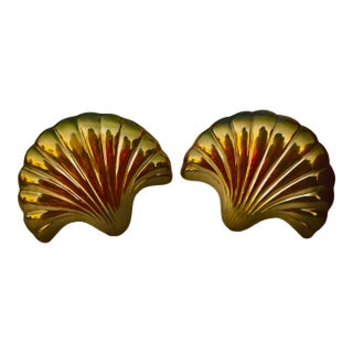 Mid 20th Century Brass Scalloped Shell Curtain Tiebacks- A Pair For Sale