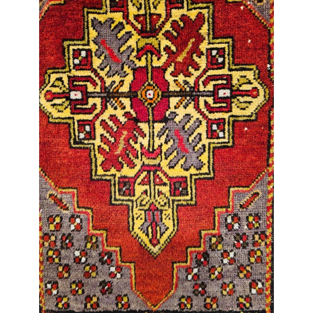 Vintage Turkish Tribal Prayer Rug, Handwoven Wool Pile, Red Medallion, 2' x 3' For Sale In Chicago - Image 6 of 12