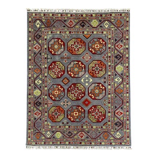 Slate Blue Philpa Bokhara Wool Rug With Elephant Foot Motifs, 4'11" X 6'5" For Sale