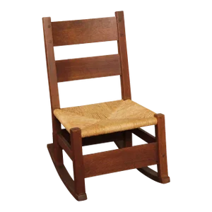 Antique Gustav Stickley Mission Oak Rush Seat Nursing Rocker