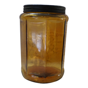 Antique 1910 Amber Glass Octagon Shape Hoosier Cabinet Jar With Lid