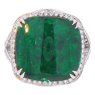 13.02 CTW Brazilian Emerald and Diamond Cocktail Ring in 18k White Gold, Size 6 For Sale