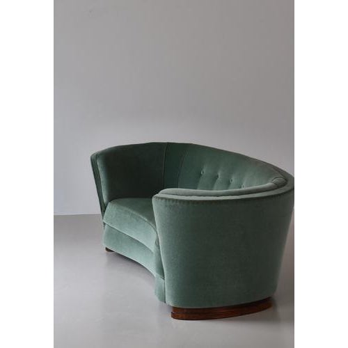 Green Large Danish Sofa in Green Velvet, 1940s For Sale - Image 8 of 15