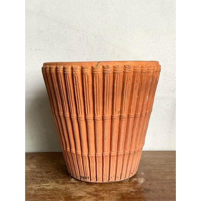 Late 20th Century Vintage Regency Terracotta Bamboo Planter For Sale - Image 5 of 7
