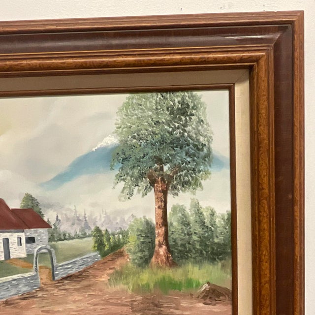 Wood Vintage Impressionist Original Oil Painting, English House Down the Lane, Signed. For Sale - Image 7 of 10