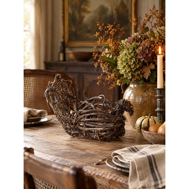 This vintage handwoven grapevine turkey features an expressive open weave and sculptural folk art form. Twisted vines...