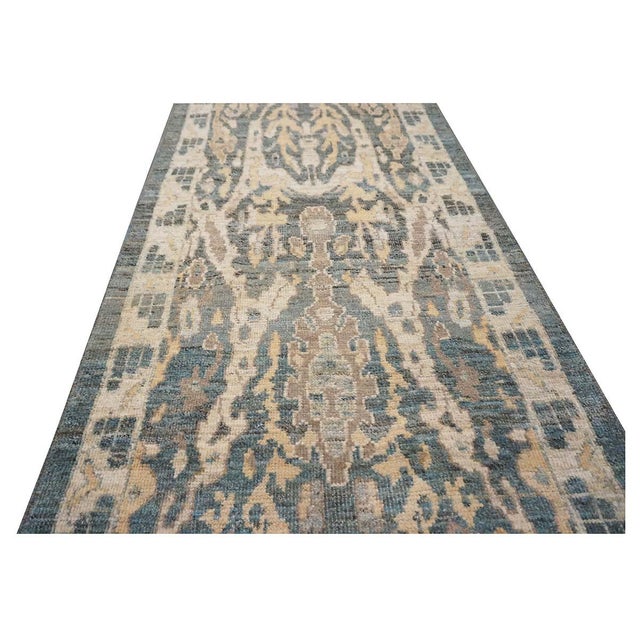 Textile 21st Century Turkish Sultanabad Master 3x14 Slate Blue, Ivory, & Tan Handmade Runner Rug #1144100 For Sale - Image 7 of 11