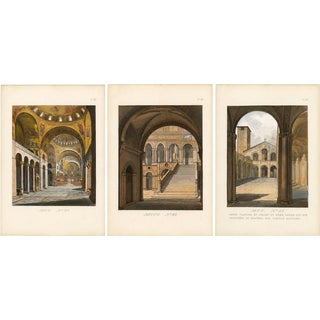 After Camille Bonnard, Venetian Interior & Architectural Views, 1845, Set of 3 For Sale