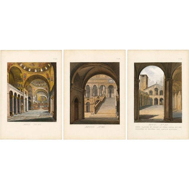 After Camille Bonnard, Venetian Interior & Architectural Views, 1845, Set of 3 For Sale
