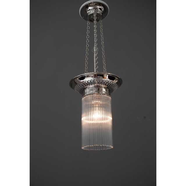 Metal Vintage Nickel-Plated Ceiling Lamps with Glass Sticks, 1920, Set of 2 For Sale - Image 7 of 16