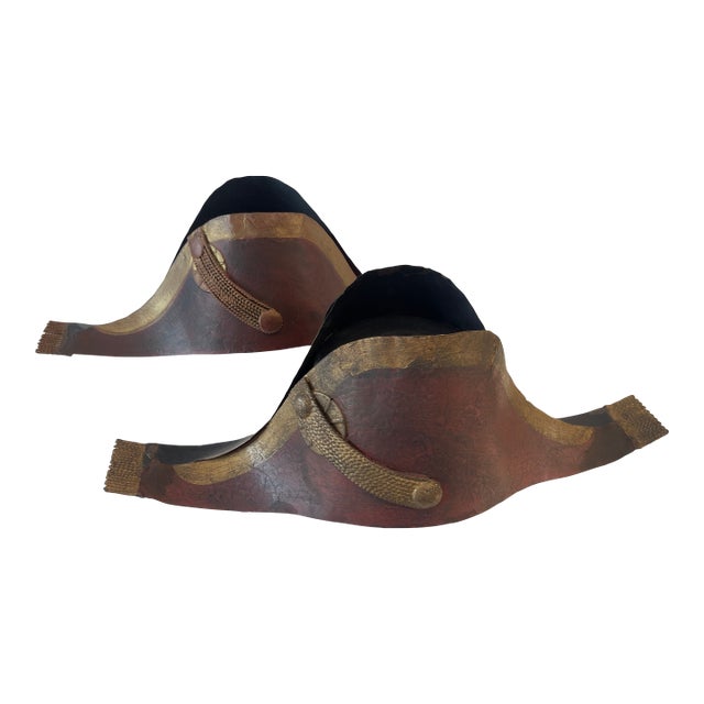 Pair of Red Tole Napoleonic Hats Wall Light Sconces For Sale