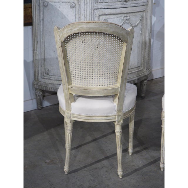 Set of 6 Painted and Caned French Louis XVI Style Dining Chairs, Early 1900s For Sale - Image 11 of 18