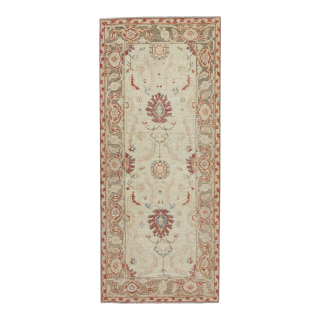 Turkish Oushak Rug Cream & Brick Red Handwoven Wool Runner 2'8" X 6'2" For Sale