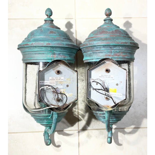Pair of Vintage Solid Brass Wall Lanterns /Sconces 22”x10”x11”.5 For Sale - Image 14 of 16