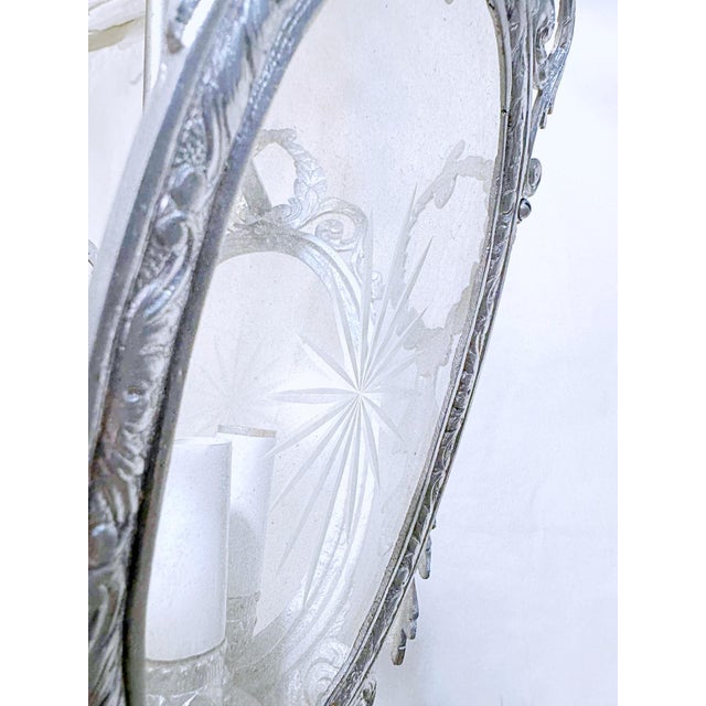 Metal Vintage Lantern With Etched Glass Panels For Sale - Image 7 of 8