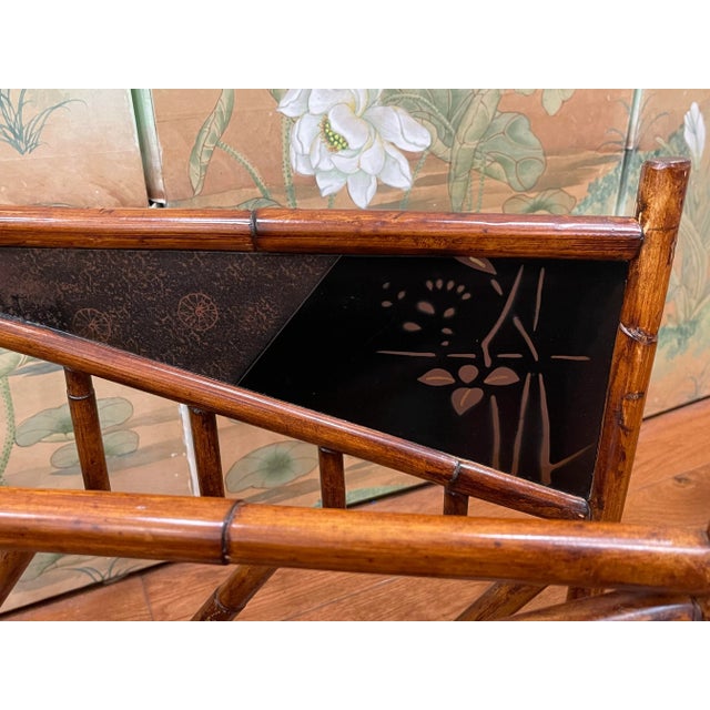 Wood Vintage English Victorian Rattan Chinoiserie Bamboo Magazine Holder For Sale - Image 7 of 10