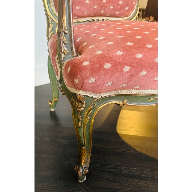Antique French Louis XV Rococo Gilt Fauteuil – Celadon Salon Armchair For Sale - Image 10 of 12