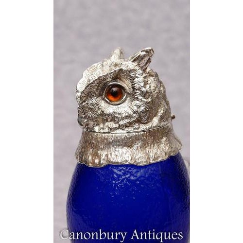Silver Plate Bristol Glass Owl Drinks Dispenser For Sale - Image 14 of 15
