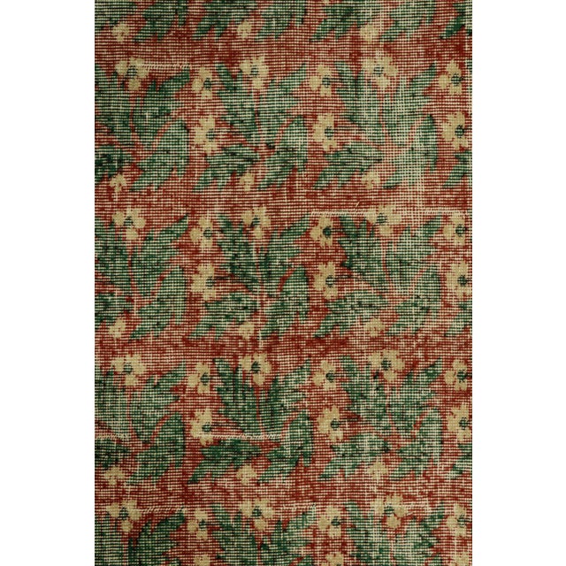 Traditional Vintage Zeki Müren Rug in Green With Red Geometric Patterns | Rug & Kilim For Sale - Image 3 of 7