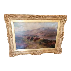 19c Oil on Canvas of Highland Rovers at Loch Earn by Hr Hall