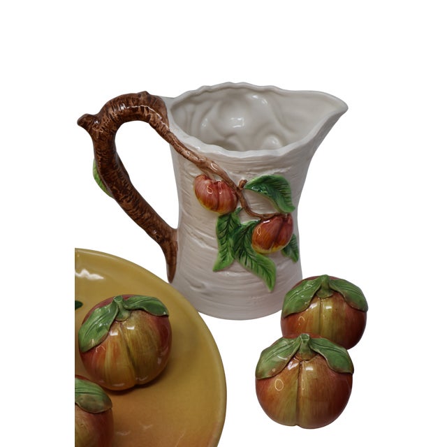 Vintage Whimsical Ceramic Peach Still-Life Collection Omnibus Pitcher, Barbara Eigen Platter & Peaches For Sale - Image 11 of 18