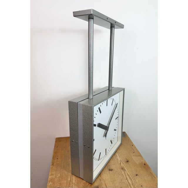 Large Industrial Double-Sided Factory Clock from Pragotron, 1970s For Sale - Image 6 of 18