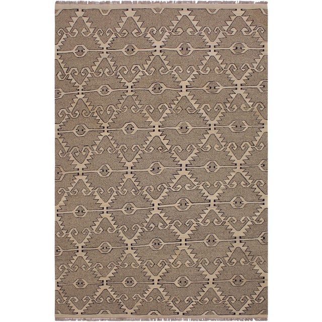 Navajo Style Kilim Hand-Woven Wool Rug -5′11″ × 7′10″ For Sale