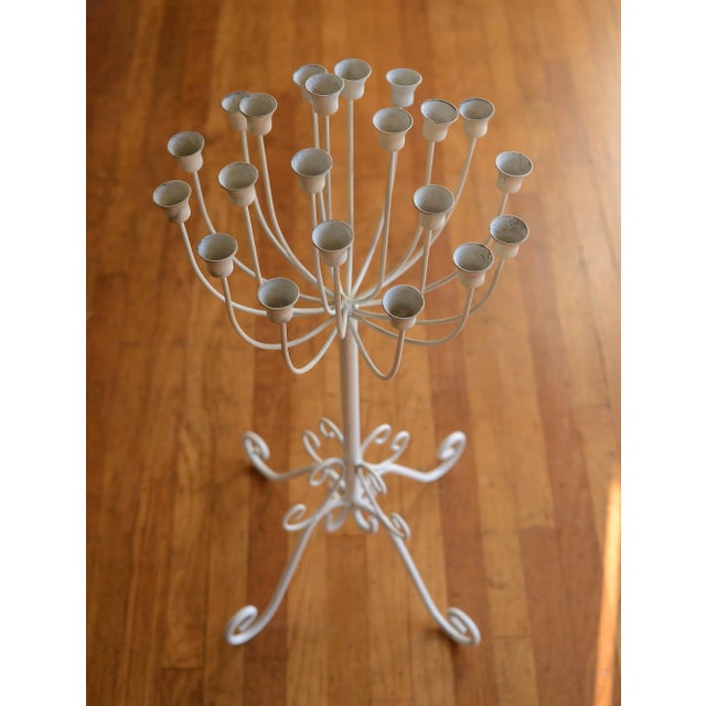 French Country Vintage Sculptural French Country White Metal Candelabra Stand For Sale - Image 3 of 13