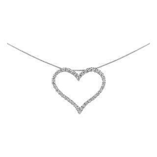14K White Gold 3.0 Cttw Lab Grown Diamond Open Heart Pendant Necklace For Sale