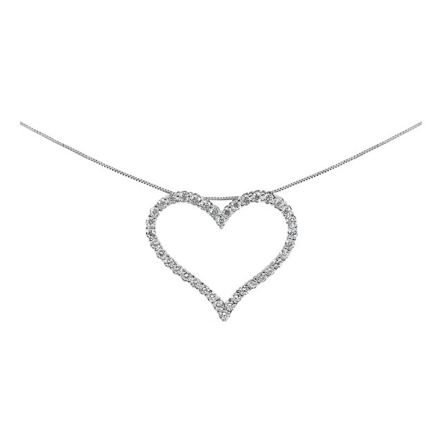 14K White Gold 3.0 Cttw Lab Grown Diamond Open Heart Pendant Necklace For Sale