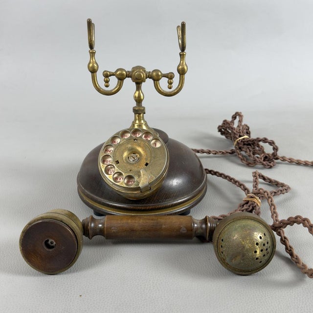 Wood Vintage Telcer Rotary Telephone, Italy, 1960s For Sale - Image 7 of 12