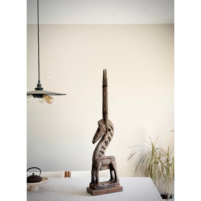 41” Tall Oversized Vintage African Chiwara Style Antelope Sculpture, Hand-Carved Wood Tribal Art, West African Bambara Style Figure For Sale - Image 10 of 12