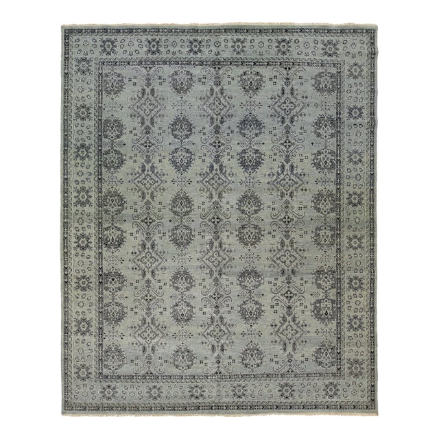 Gray Modern Tabriz Style Handmade Wool Rug With Allover Pattern For Sale